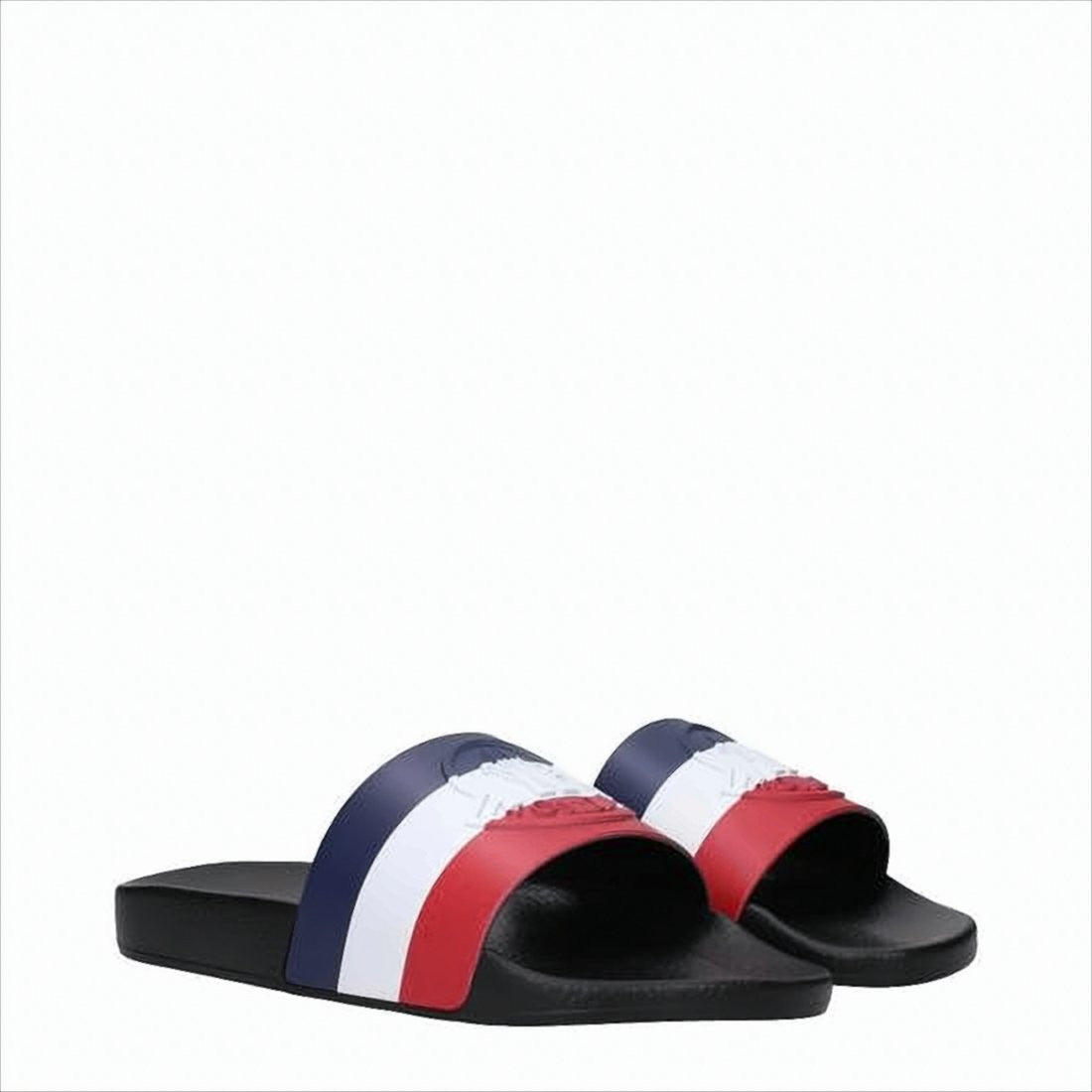 Moncler Textured Rubber Slides With Bold Striped Strap