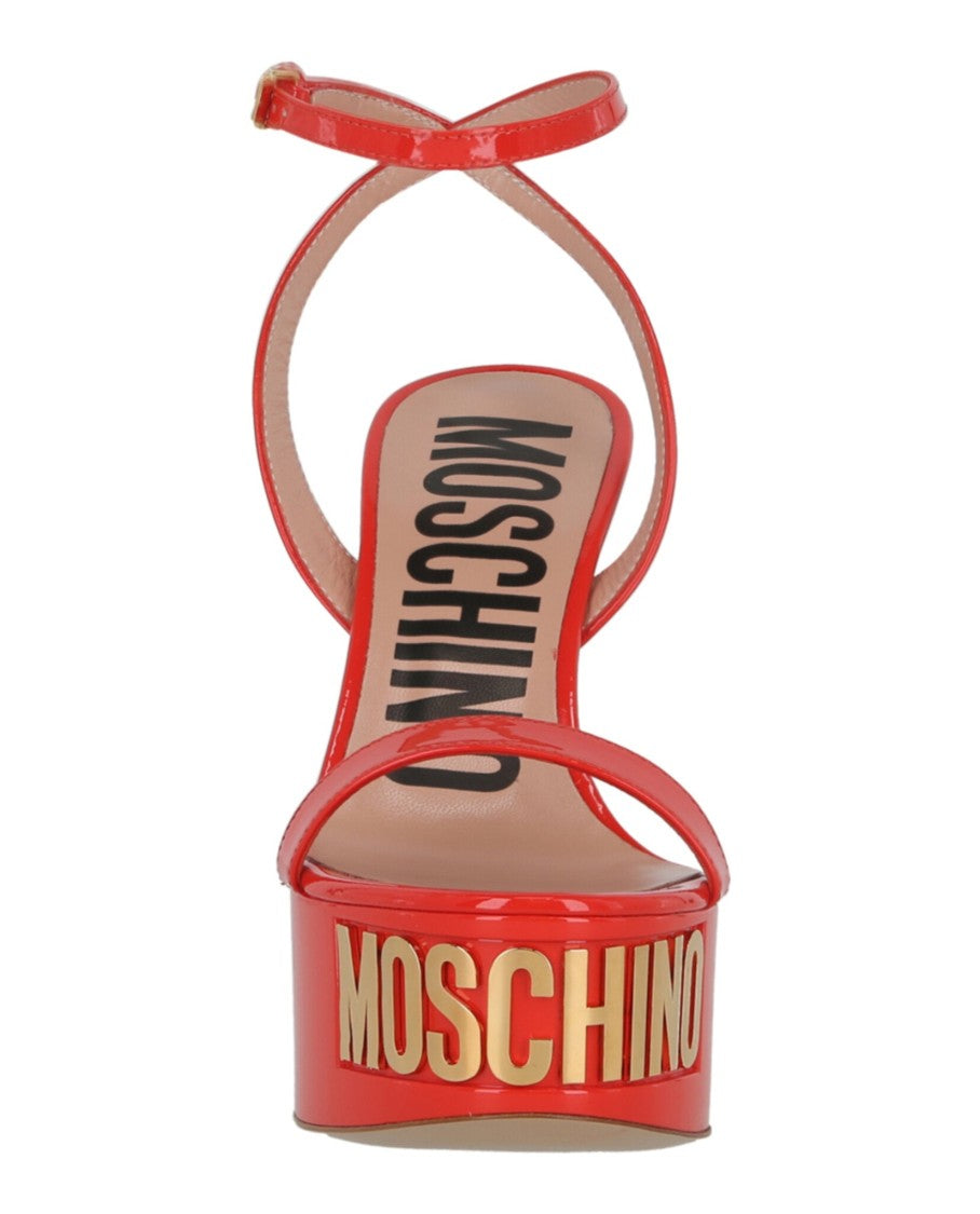 Moschino Logo-Letter Patent Leather Platform Pump