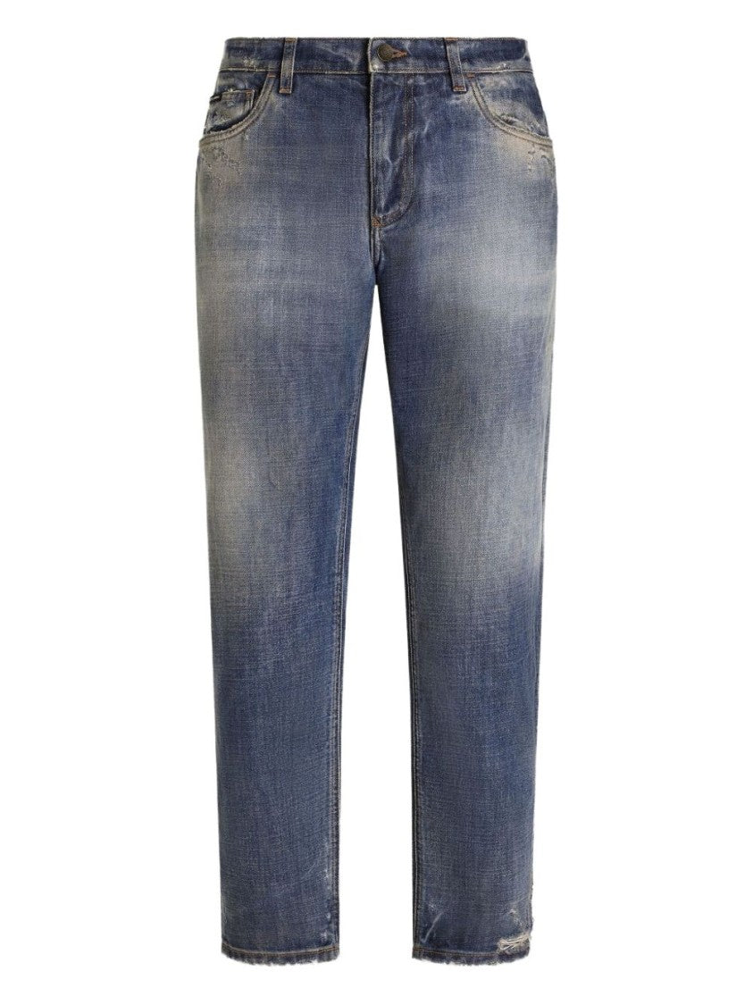 Dolce & Gabbana Loose-Fit Distressed Denim Jeans With Logo Plaque