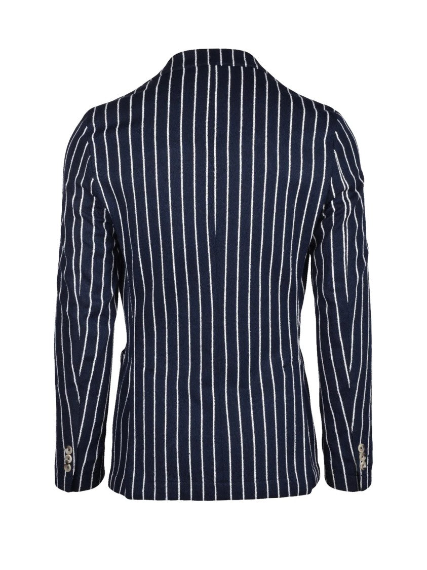 Paoloni Round-Cut Blazer With Vertical Pinstripes