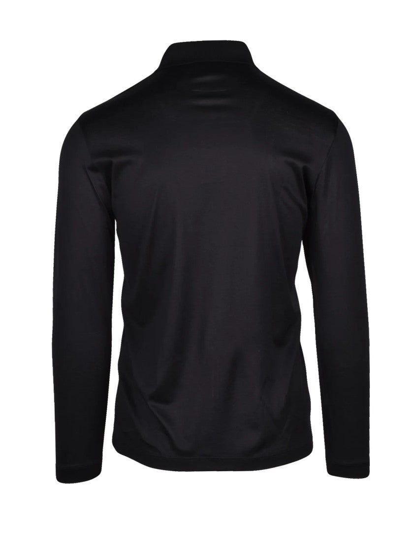Emporio Armani Black Lyocell-Blend Long-Sleeve Polo Shirt