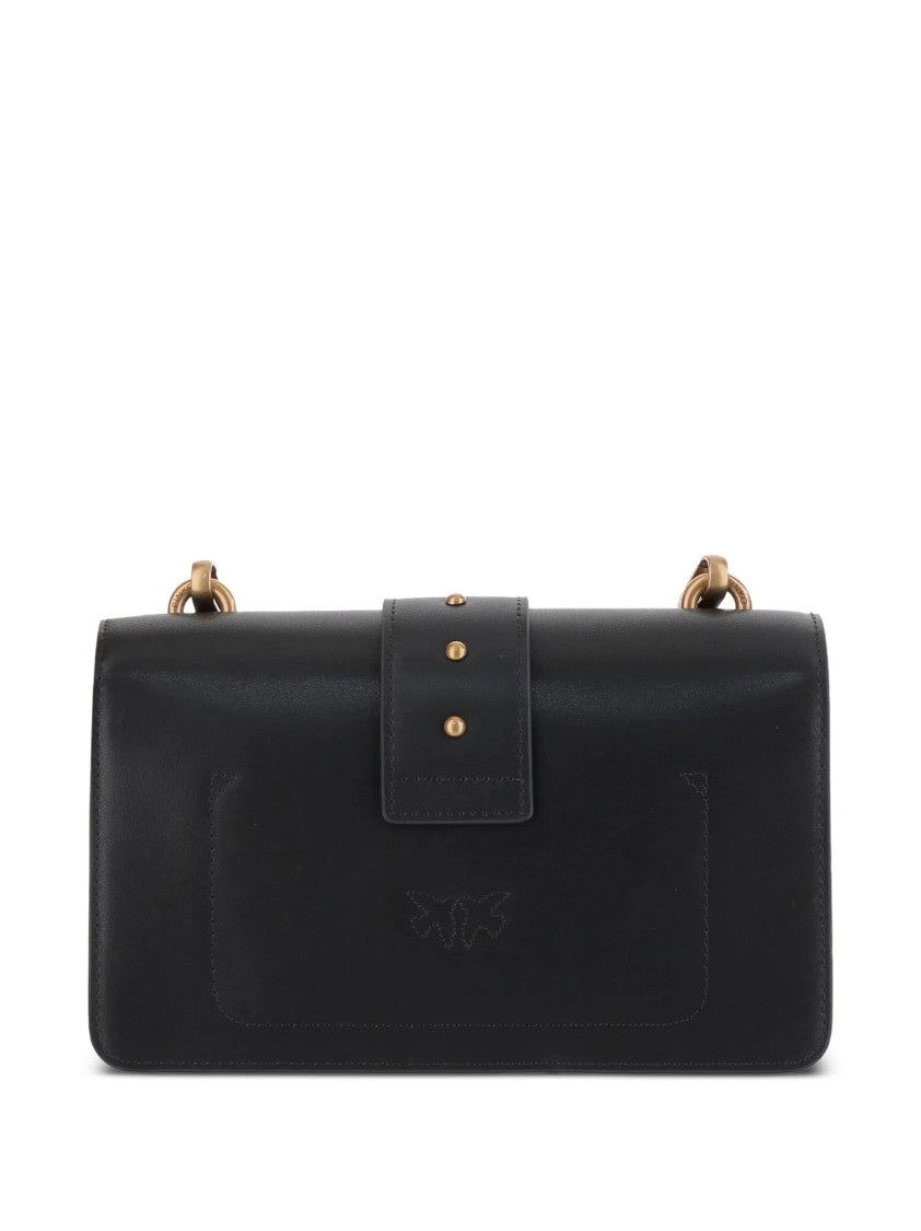 Pinko Structured Black Leather Bag With Gold-Tone Embellishment