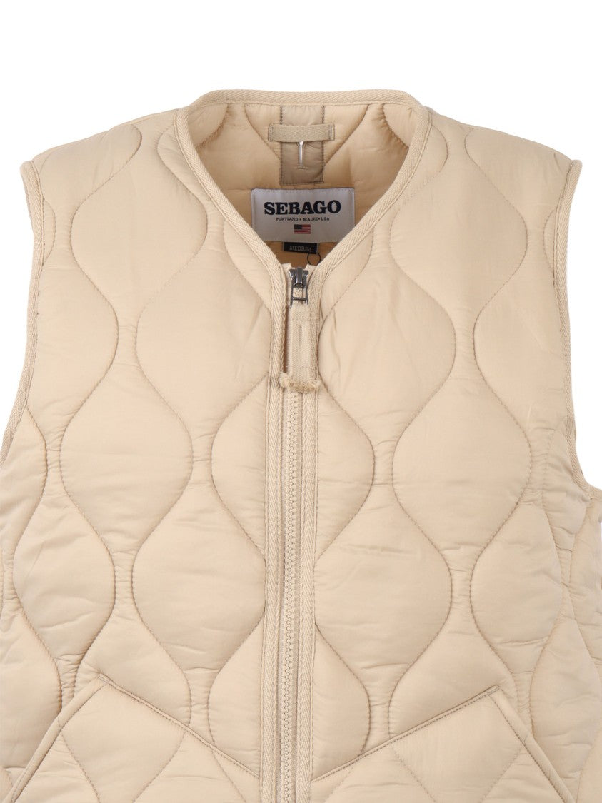 Sebago Quilted Sleeveless Vest With Unique Wavy Stitch And Adjustable Hem