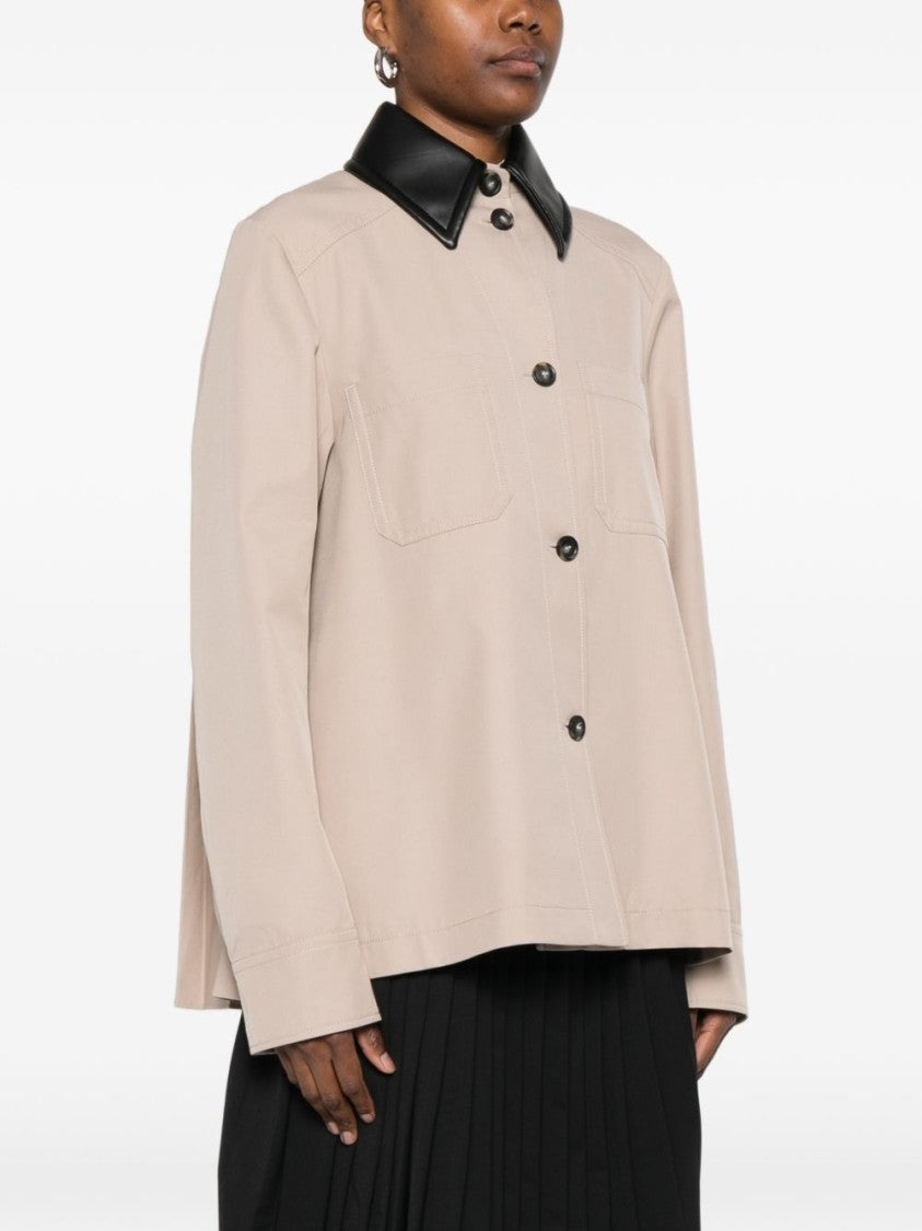 Sportmax Beige Leather Shirt Collar Jacket
