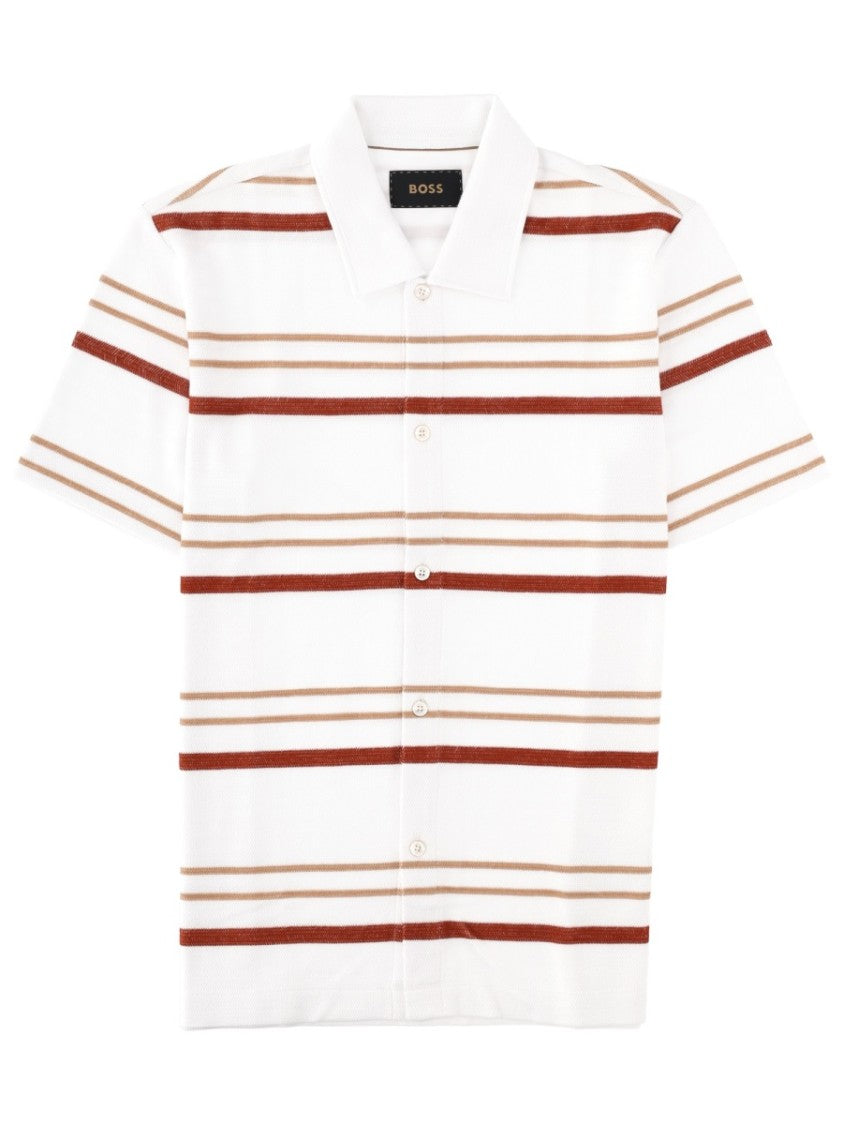 Boss Camel White Pitti Horizontal Stripe Polo Shirt