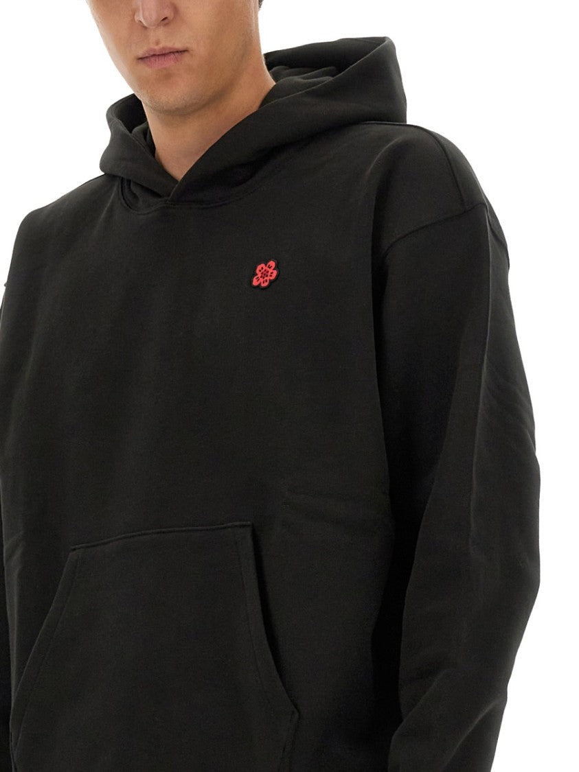 Kenzo Embroidered Black Hoodie With Floral Motif