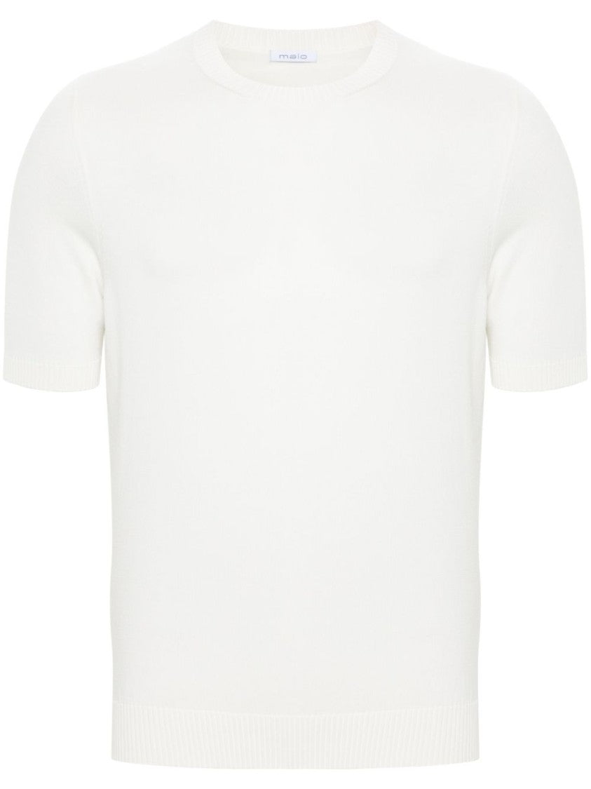 Malo Short-Sleeved Cotton Pullover With Ribbed Trims