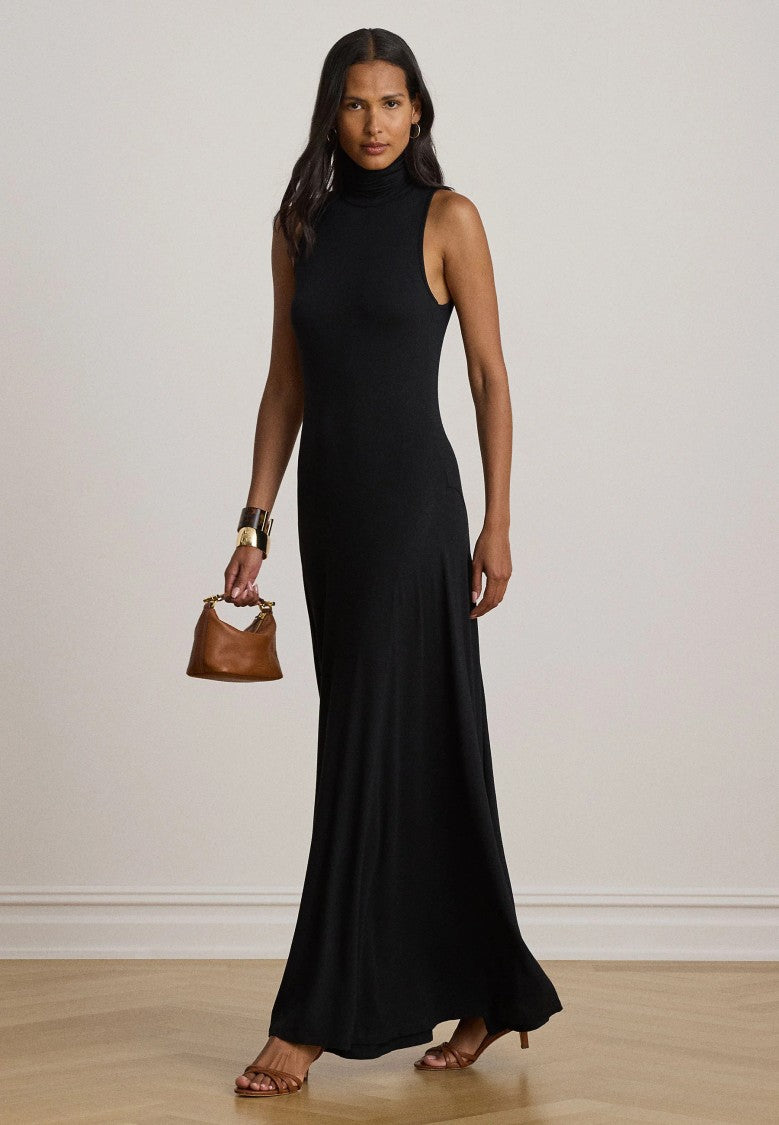 Lauren Ralph Lauren Sleeveless High-Turtleneck Flared Maxi Dress