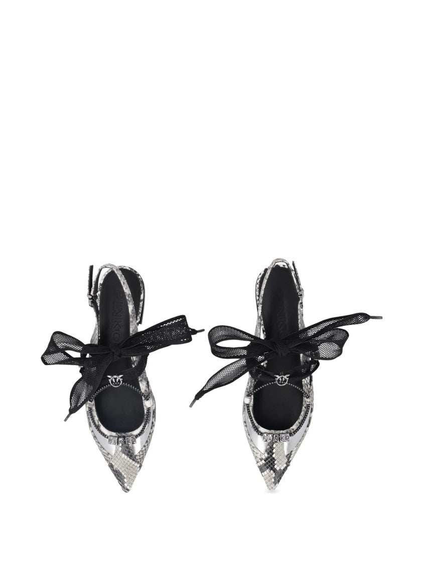 Pinko Grey Gianira 30 Snakeskin-Pattern Slingback Ballerinas