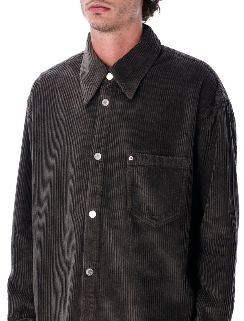 Ami Relaxed Fit Black Corduroy Overshirt With Classic Collar