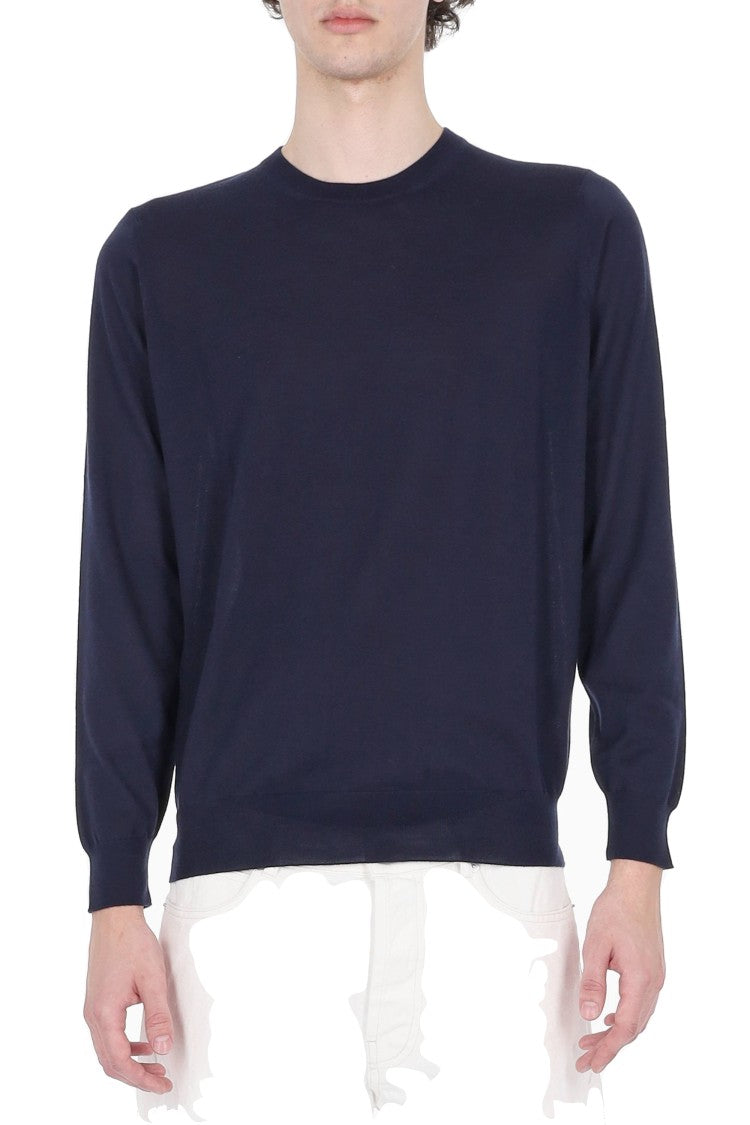 Drumohr Navy Cashmere-Wool-Silk Crewneck Sweater