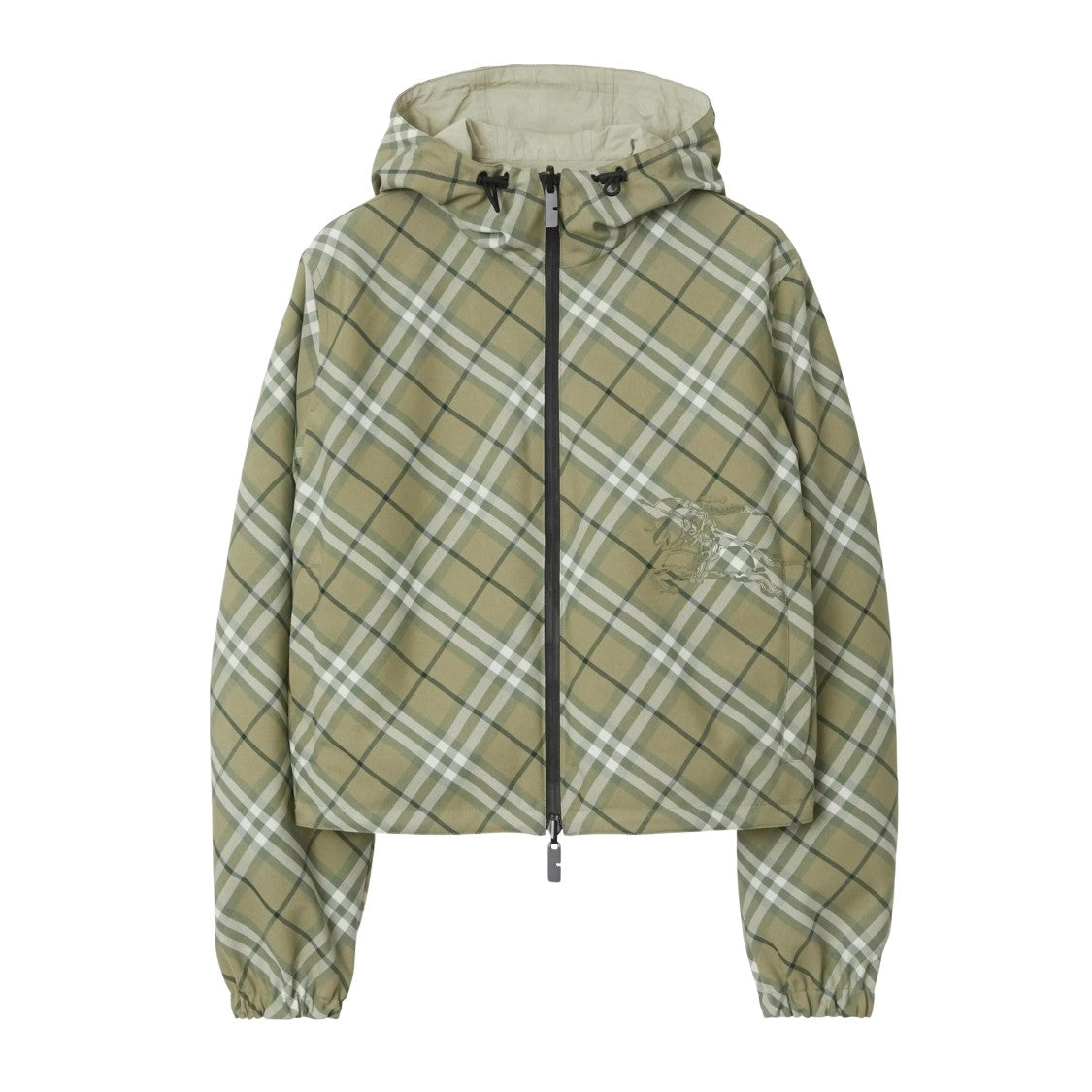 Burberry Cropped Plaid Jacket With Hood And Elastic Cuffs