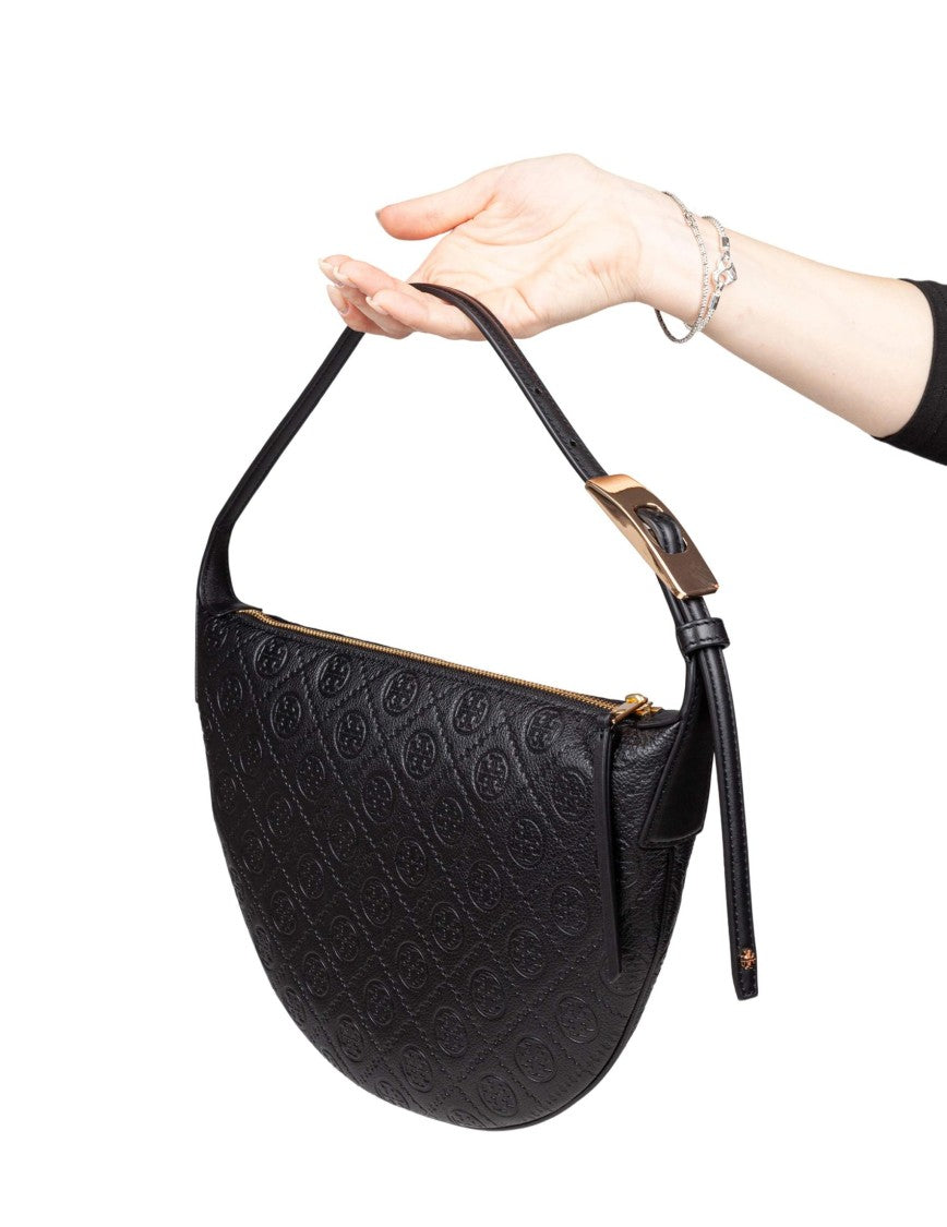 Tory Burch Monogram Leather Balloon Shoulder Bag, Black