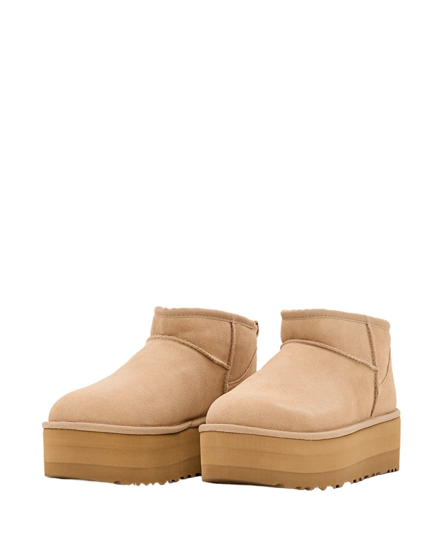 Ugg Beige W Classic Ultra Mini Platform Suede Boots