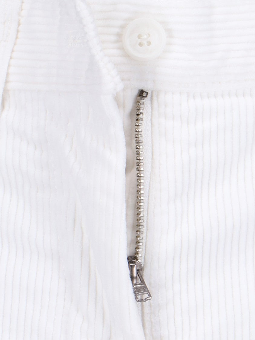 Aspesi Wide-Leg White Ribbed Velvet Pants With Button Closure