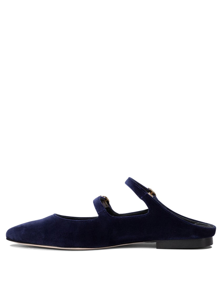 Amato Daniele Velvet Blue Loafers With Pointed Toe And Buckle Detail