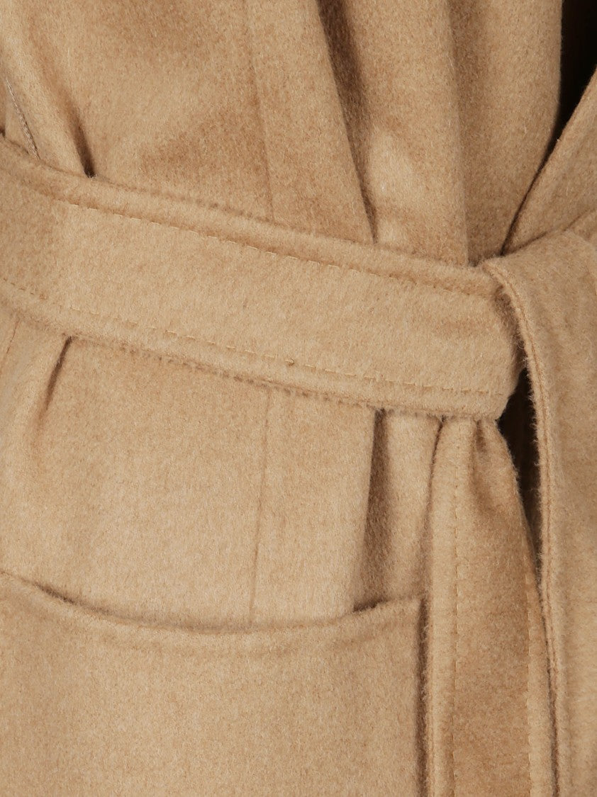 Max Mara Belted Long Coat With Classic Collar And Tailored Silhouette