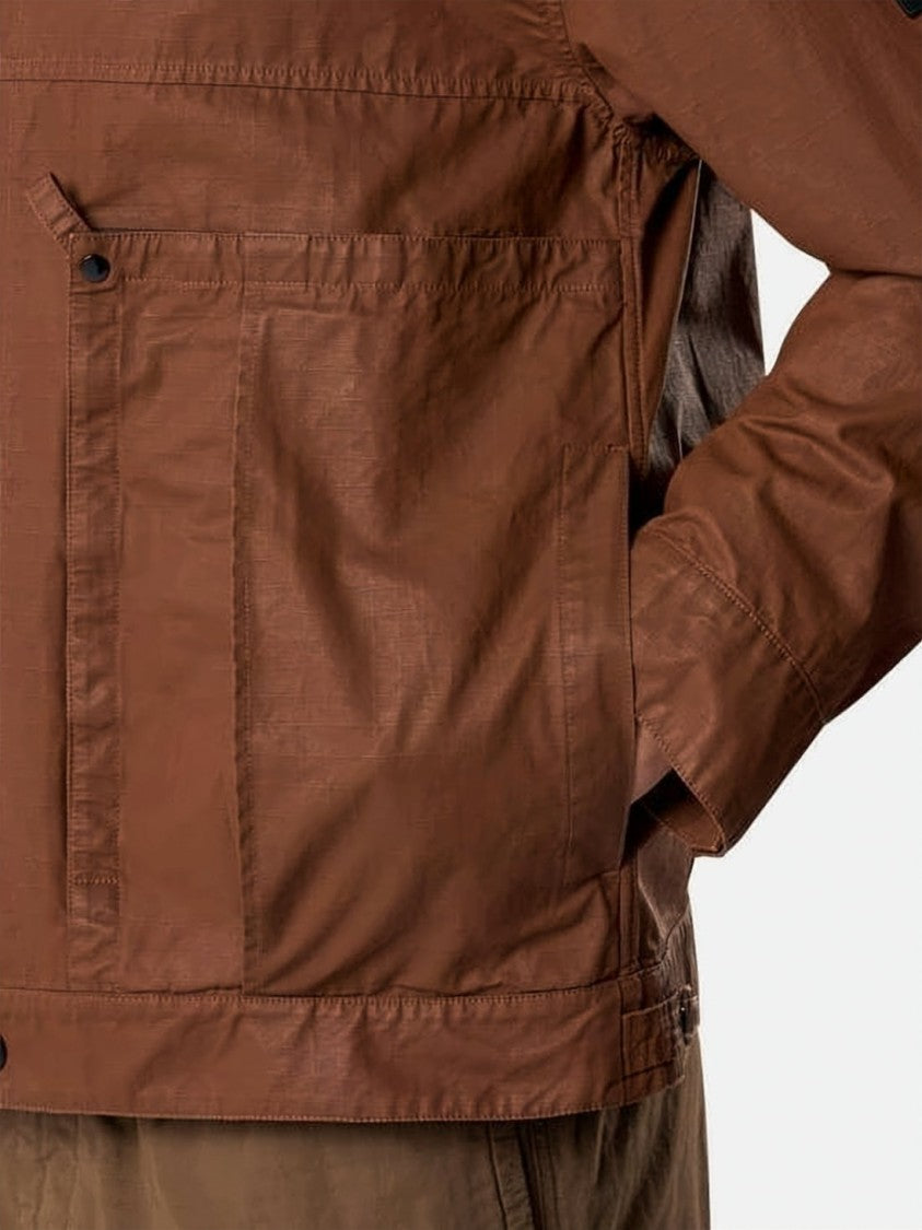 Stone Island Boxy Brown Jacket With Classic Collar And Utility Pockets