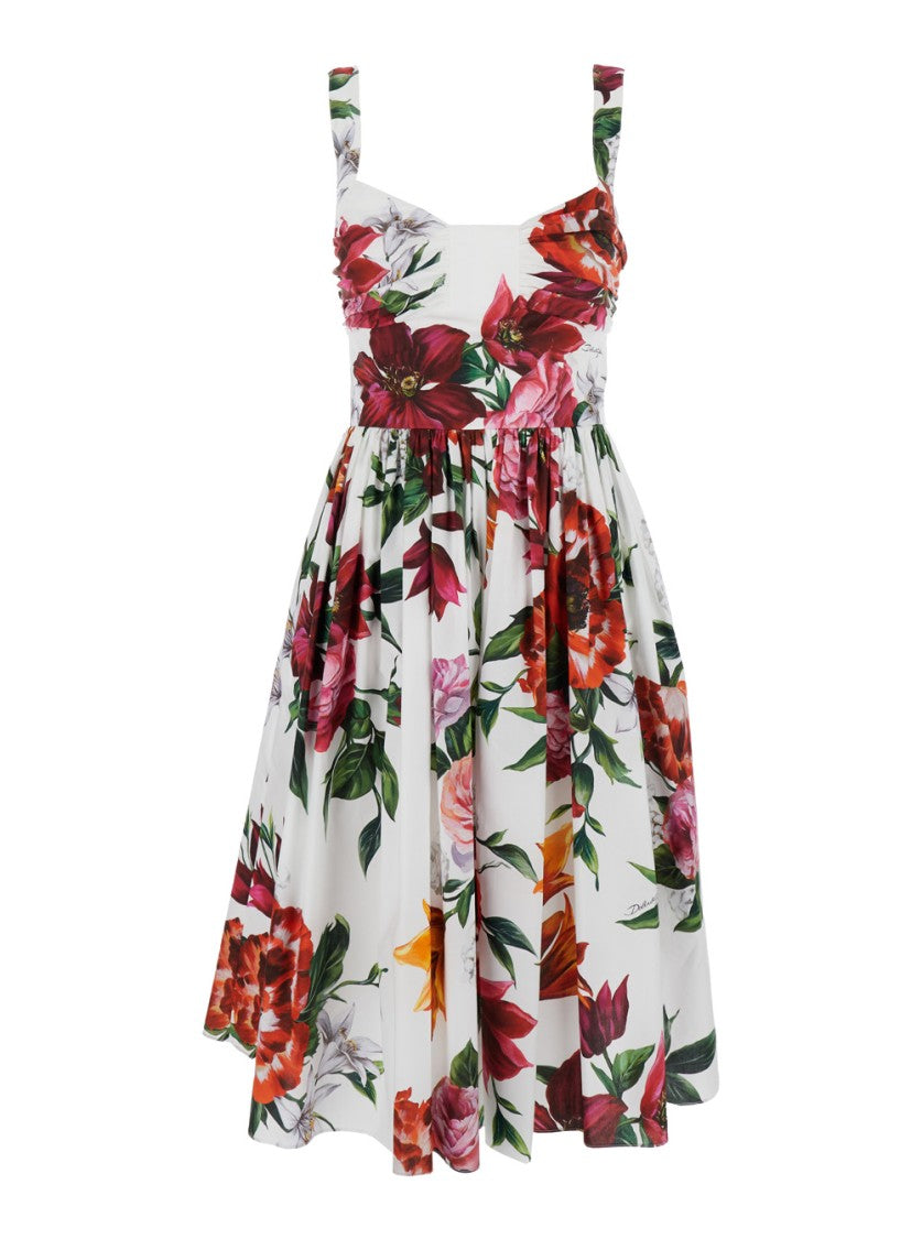 Dolce & Gabbana Multicolor Midi Dress With Wide Neckline