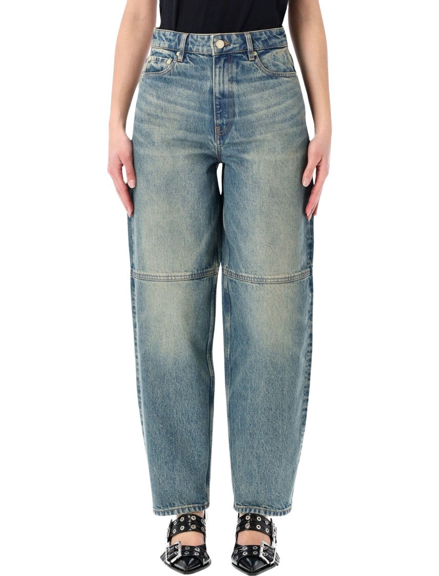 Ganni Rigid Denim Curved Seams Wide Jeans