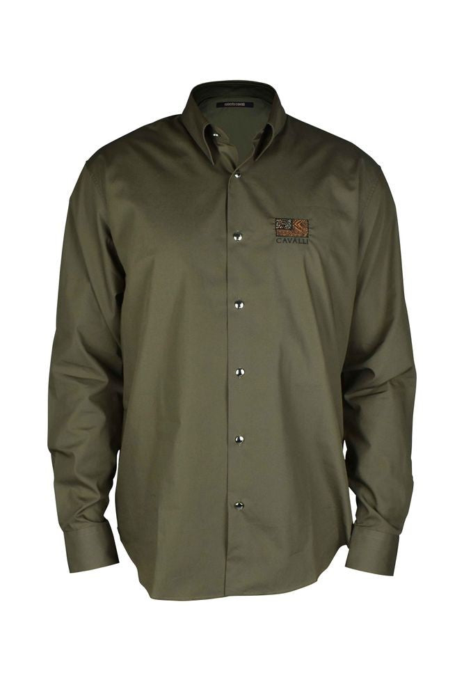 Roberto Cavalli Animal Patchwork Embroidered Khaki Shirt