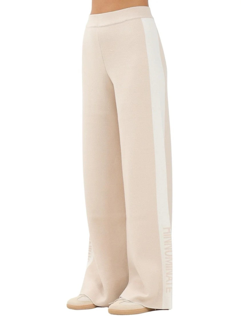 Hinnominate Relaxed Wide-Leg Beige Tracksuit Bottoms With Contrasting Stripe