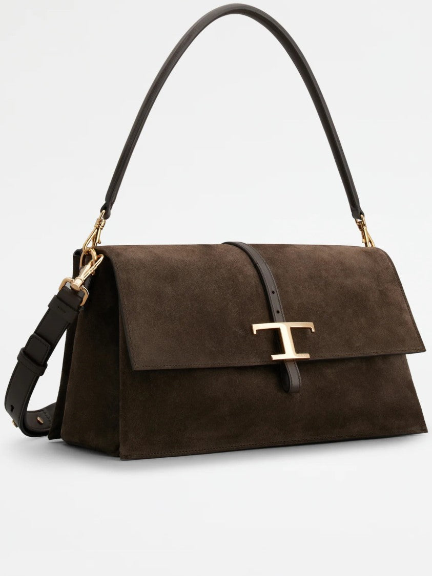 Tod's Deep Brown Suede Buckle Shoulder Bag