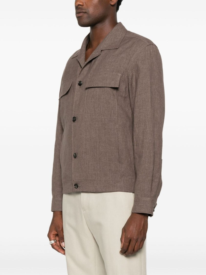 Zegna Brown Linen Shirt With Front Button Fastening