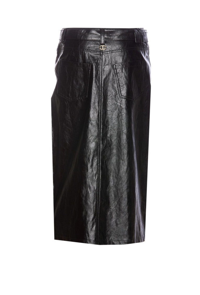 Twin-Set Structured Black Skirt With Belt