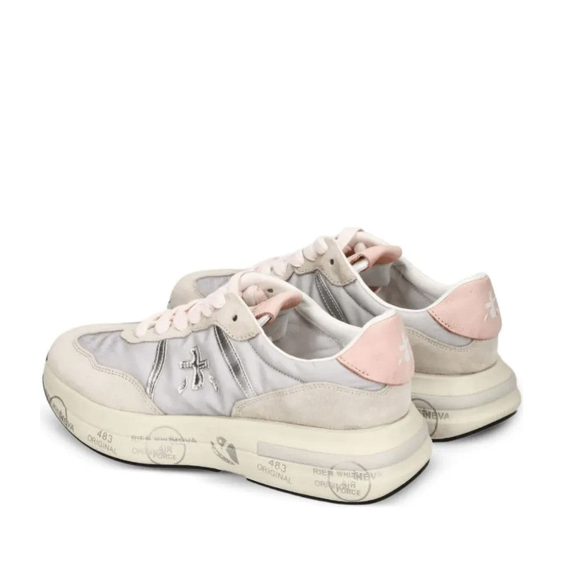 Premiata White Leather Smooth Suede Panel Sneakers