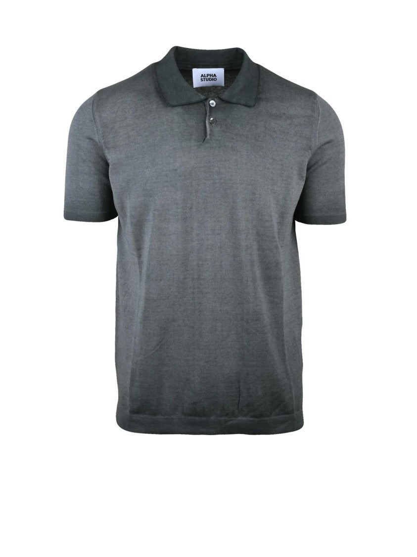 Alpha Studio Dark Grey Cotton Knit Polo