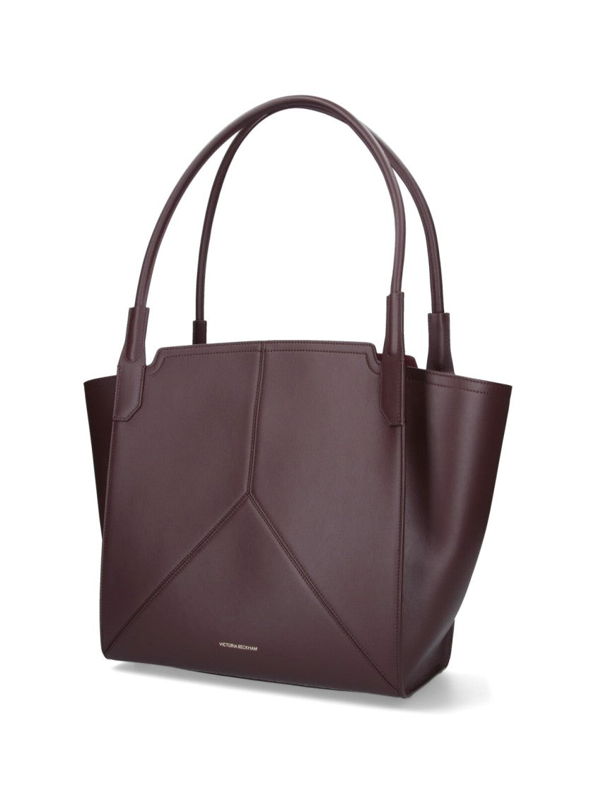 Victoria Beckham Burgundy Leather Tote Bag With Panel Design