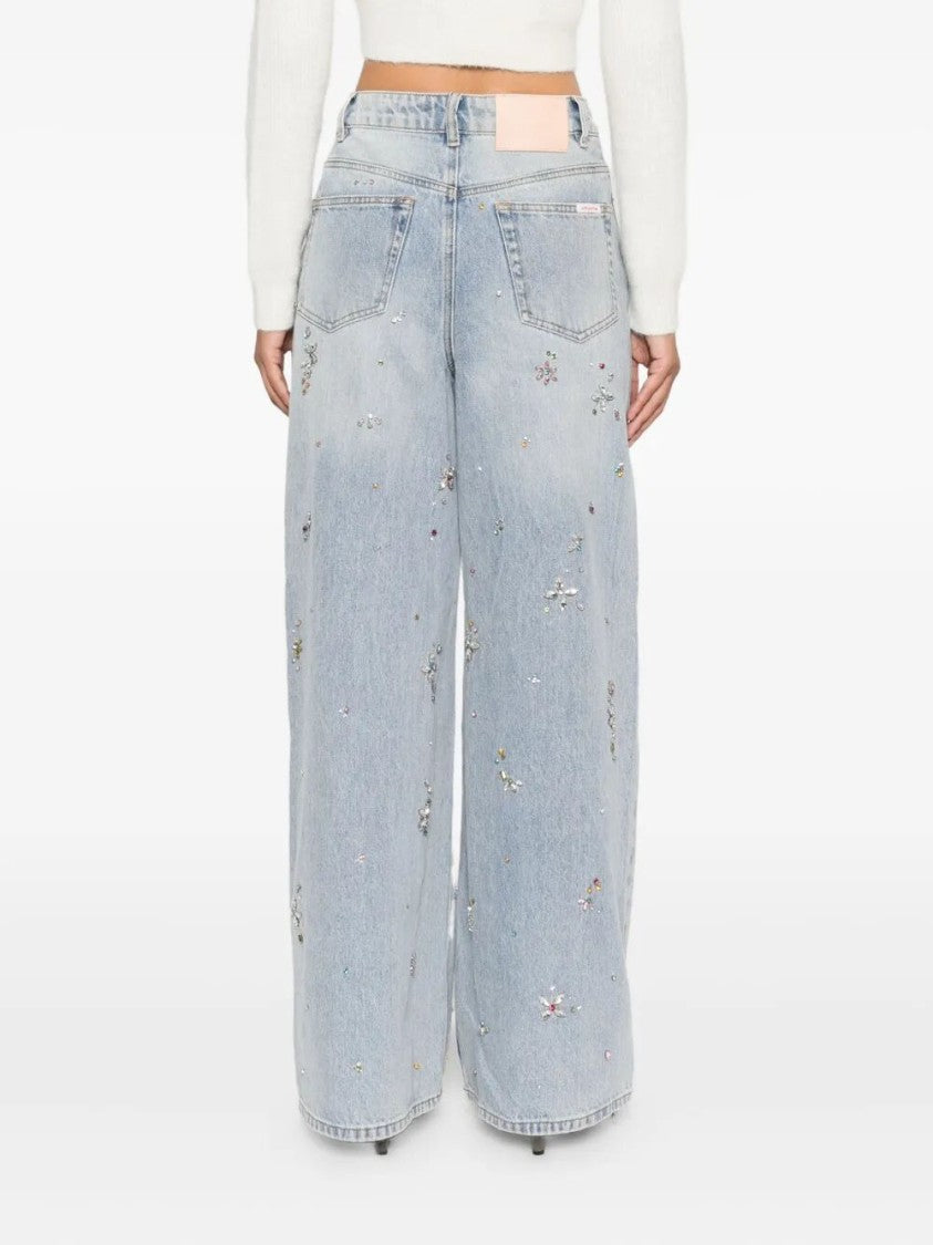 Self-Portrait Embellished Wide Leg Jeans