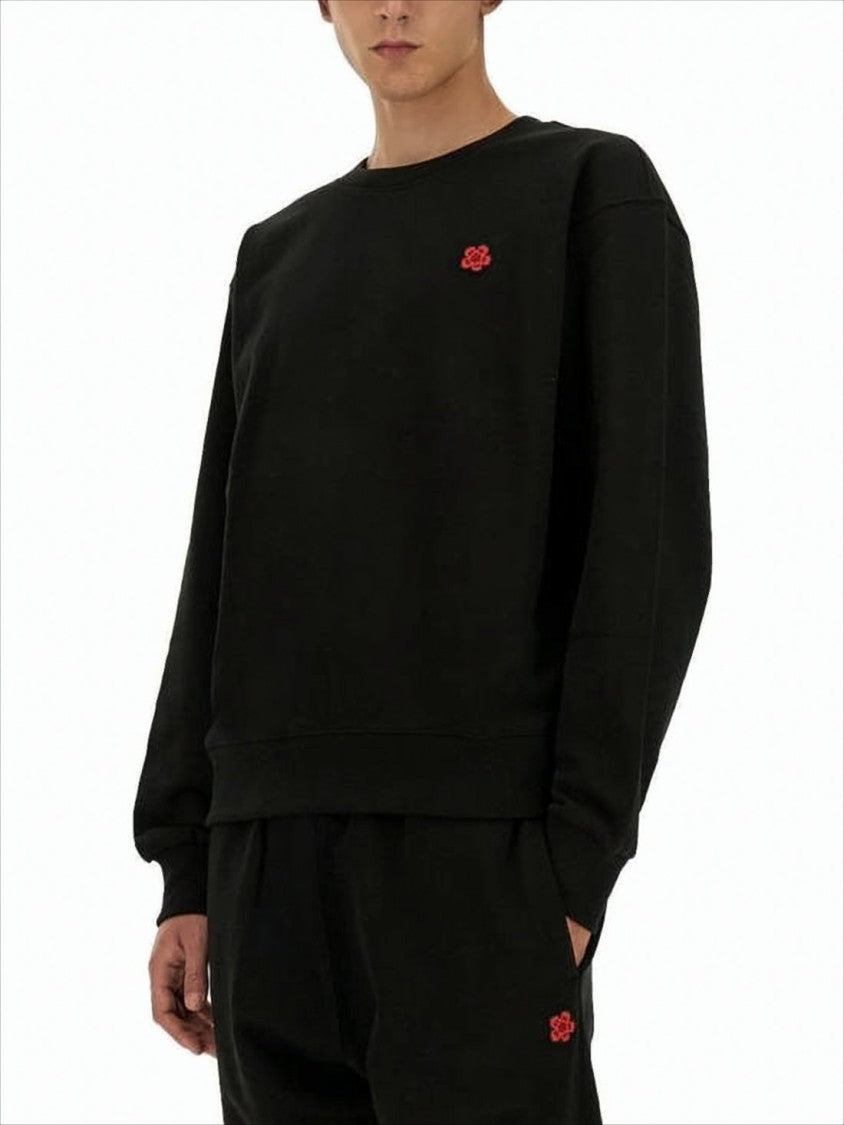 Kenzo Relaxed-Fit Black Cotton Long-Sleeve Sweatshirt With Embroidered Logos
