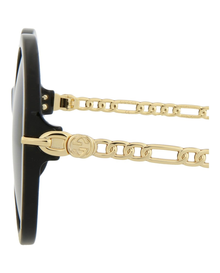 Gucci Round-Frame Acetate Sunglasses With Gold-Link Temples