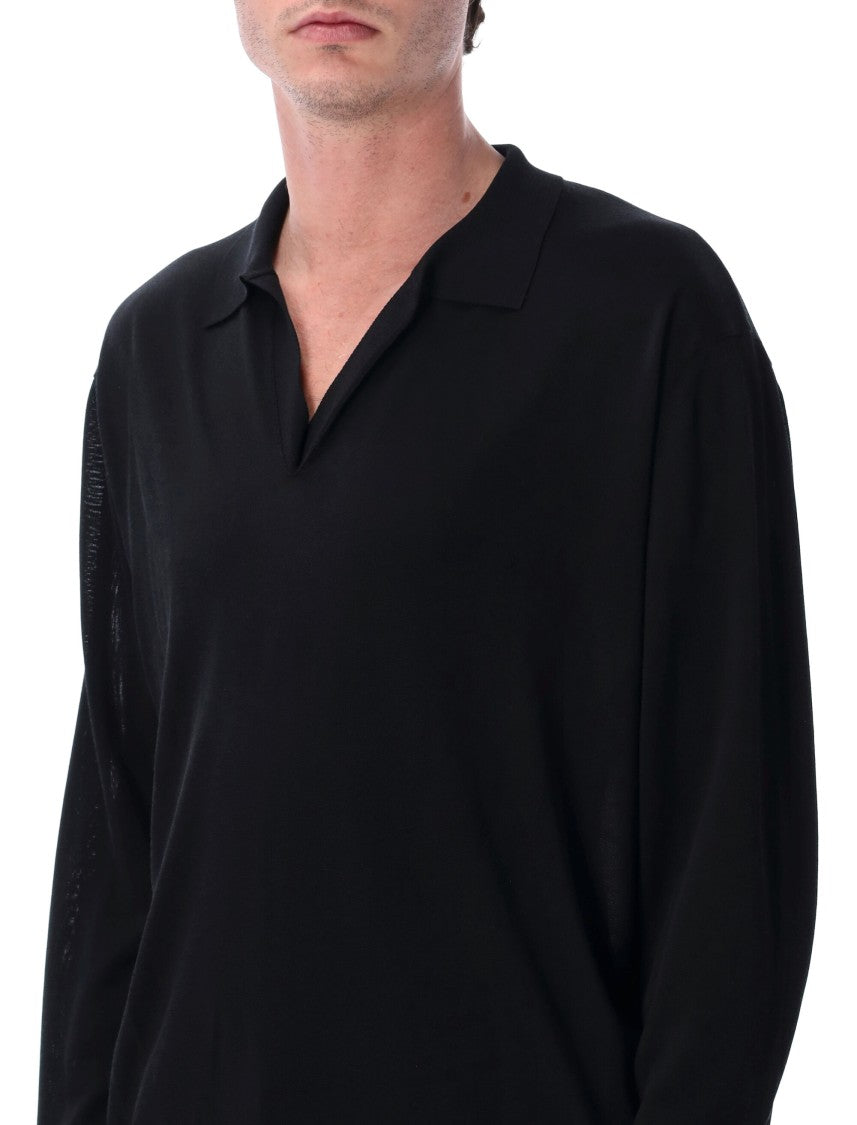 Roberto Collina Buttonless Collar Long Sleeve Polo Sweater