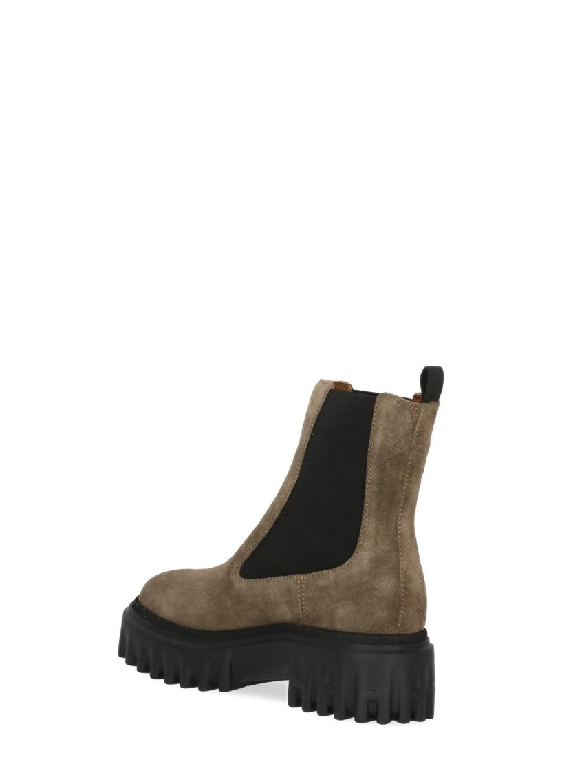 Hogan Brown Suede Slip-On Boots With Block Heel And Logo Detail