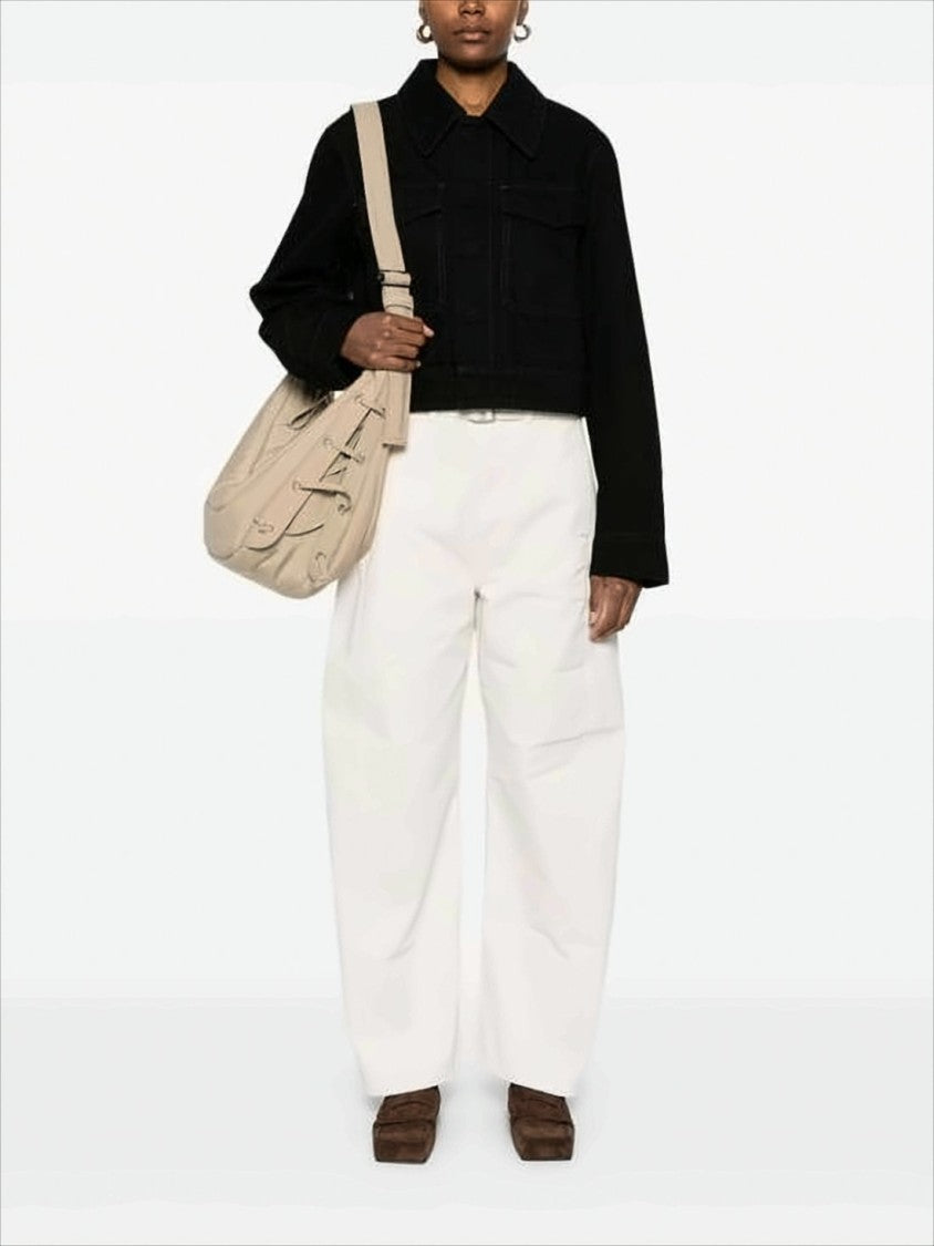 Lemaire Cropped Black Denim Jacket With Boxy Silhouette And Classic Collar