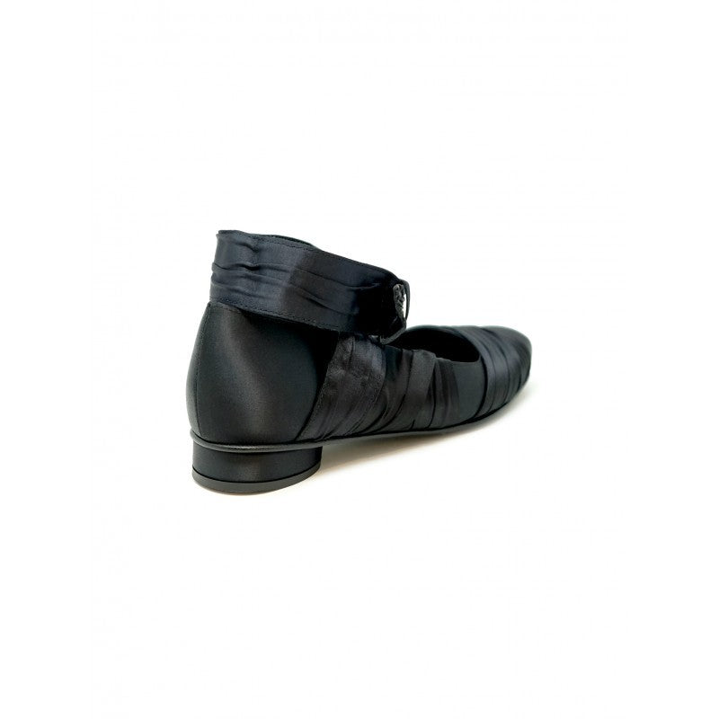 Alohas Black Silk Volant Ballet Flat Shoes