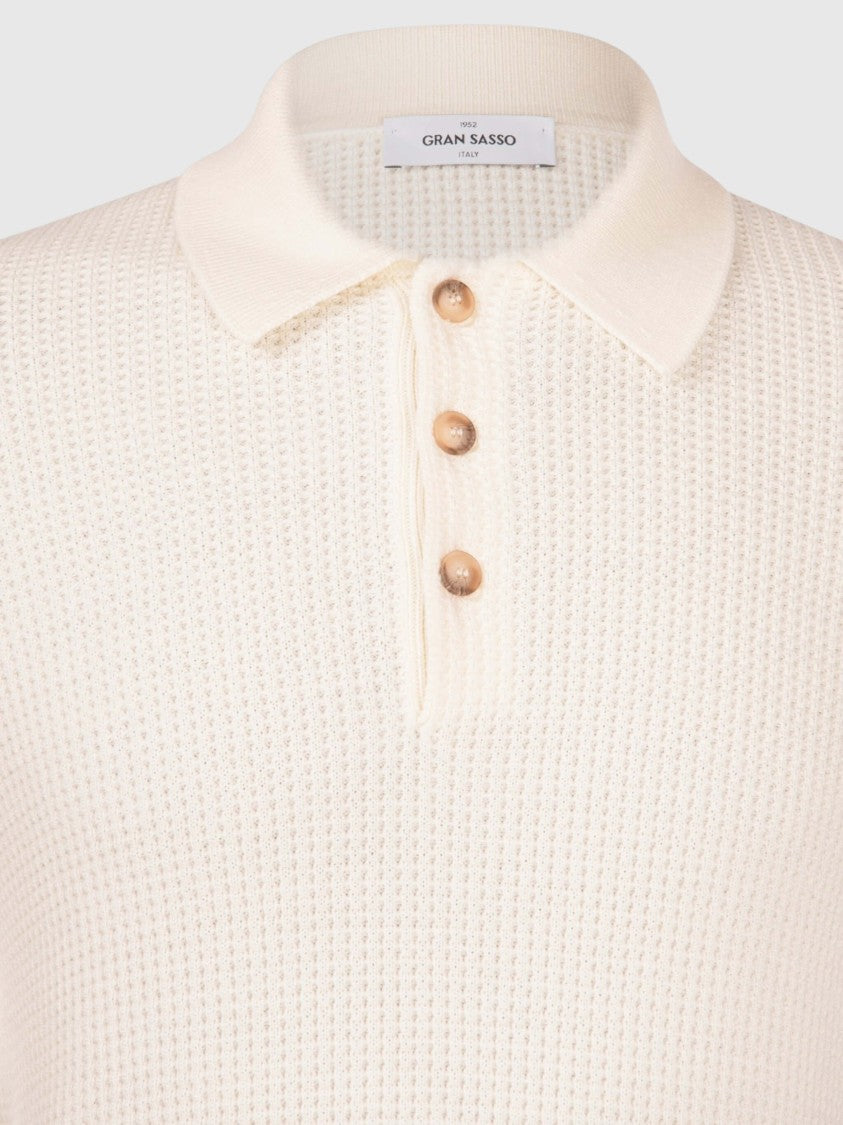 Gran Sasso Waffle Stitch Merino Wool Polo With Button Closure