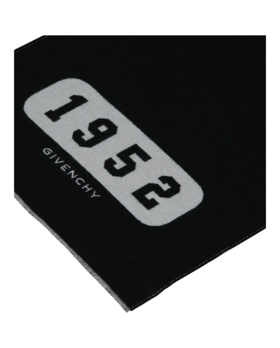 Givenchy Elongated Black Wool Scarf With Bold Numerical Motif