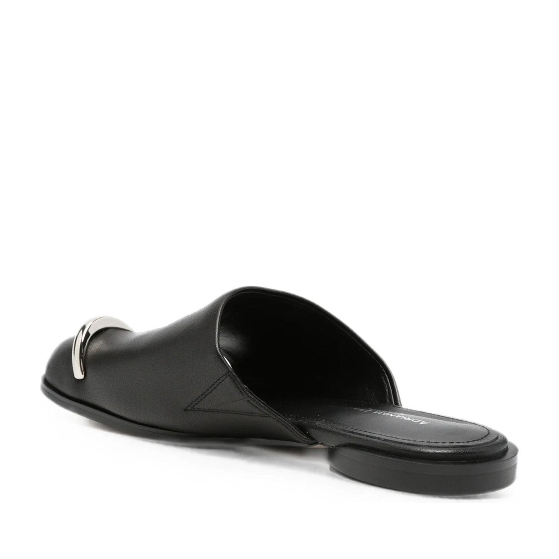 Adrianna Feretti Black Minimalist Silver Accent Leather Slippers