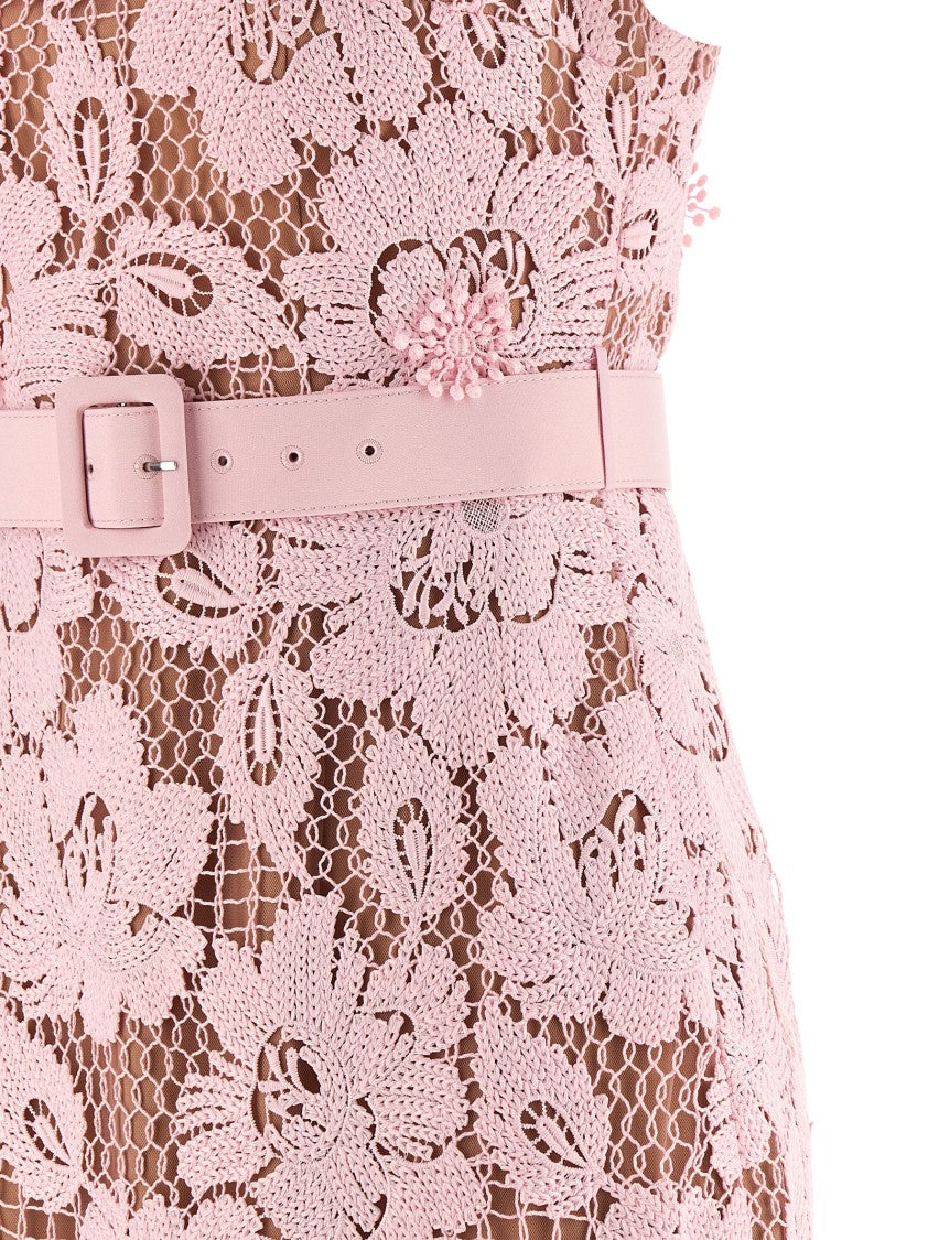 Self-Portrait 'Pink Crochet Lace Midi' Dress