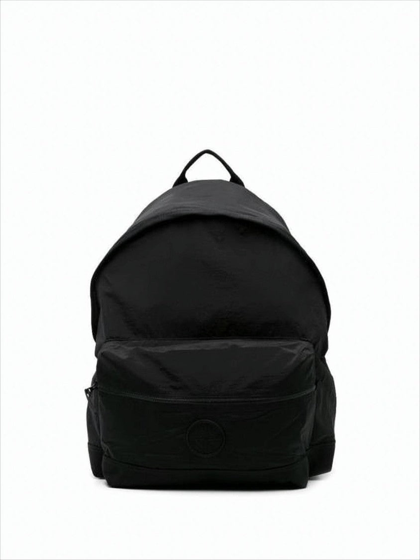 Stone Island Minimalist Black Nylon Backpack With Iconic Logo