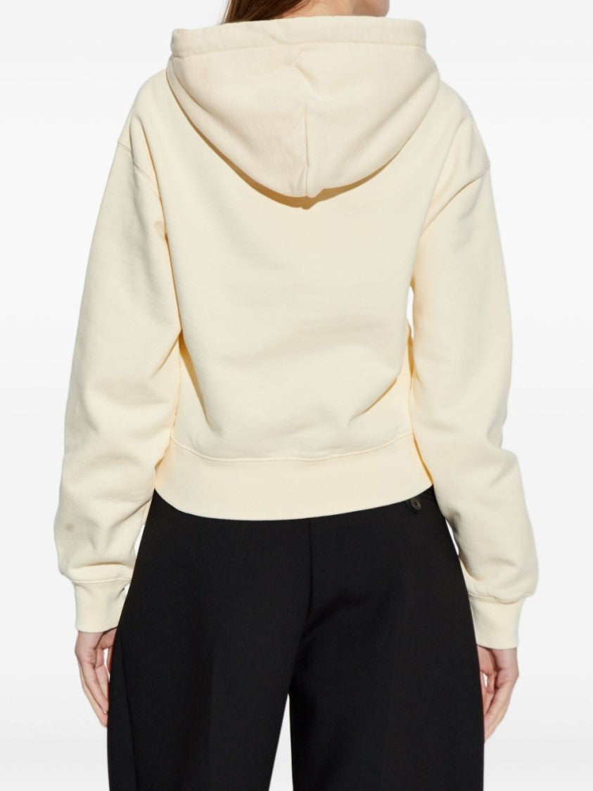 Jacquemus Cropped Beige Sweatshirt With Hood And Logo Patch