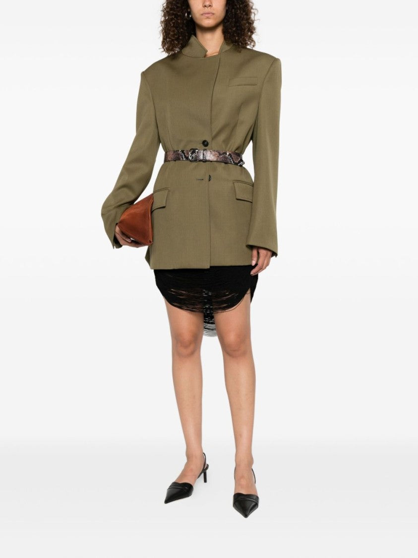 The Attico Asymmetrical Closure Structured Jacket With Padded Shoulders
