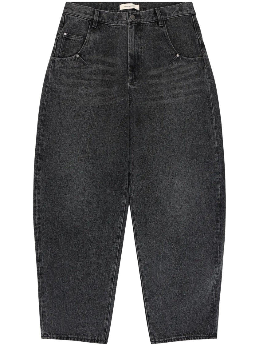 Entire Studios Distressed Denim Wide-Leg Cropped Pants