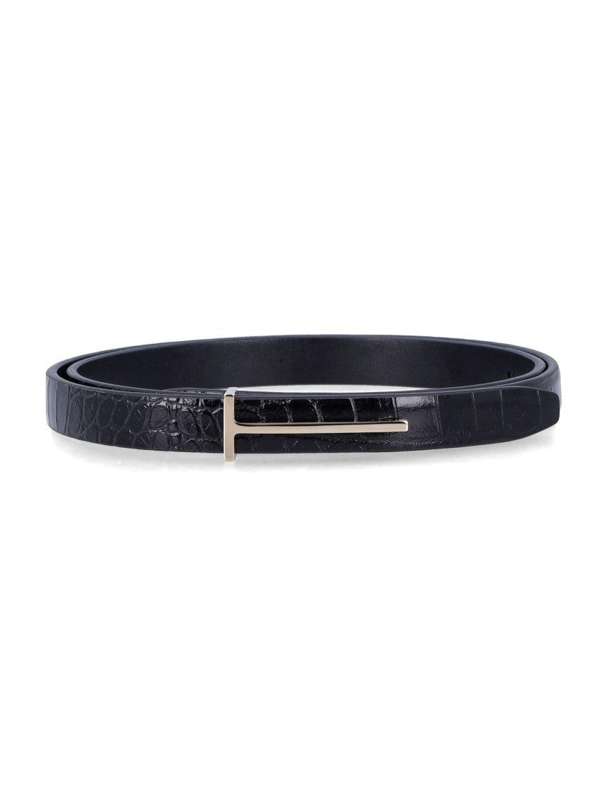 Tom Ford Black Crocodile Effect Leather Belt