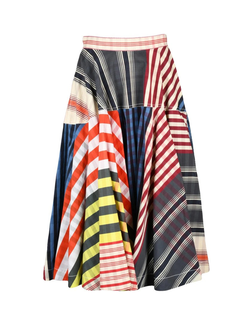 Bottega Veneta Flared Long Skirt With Multicolored Patchwork Design