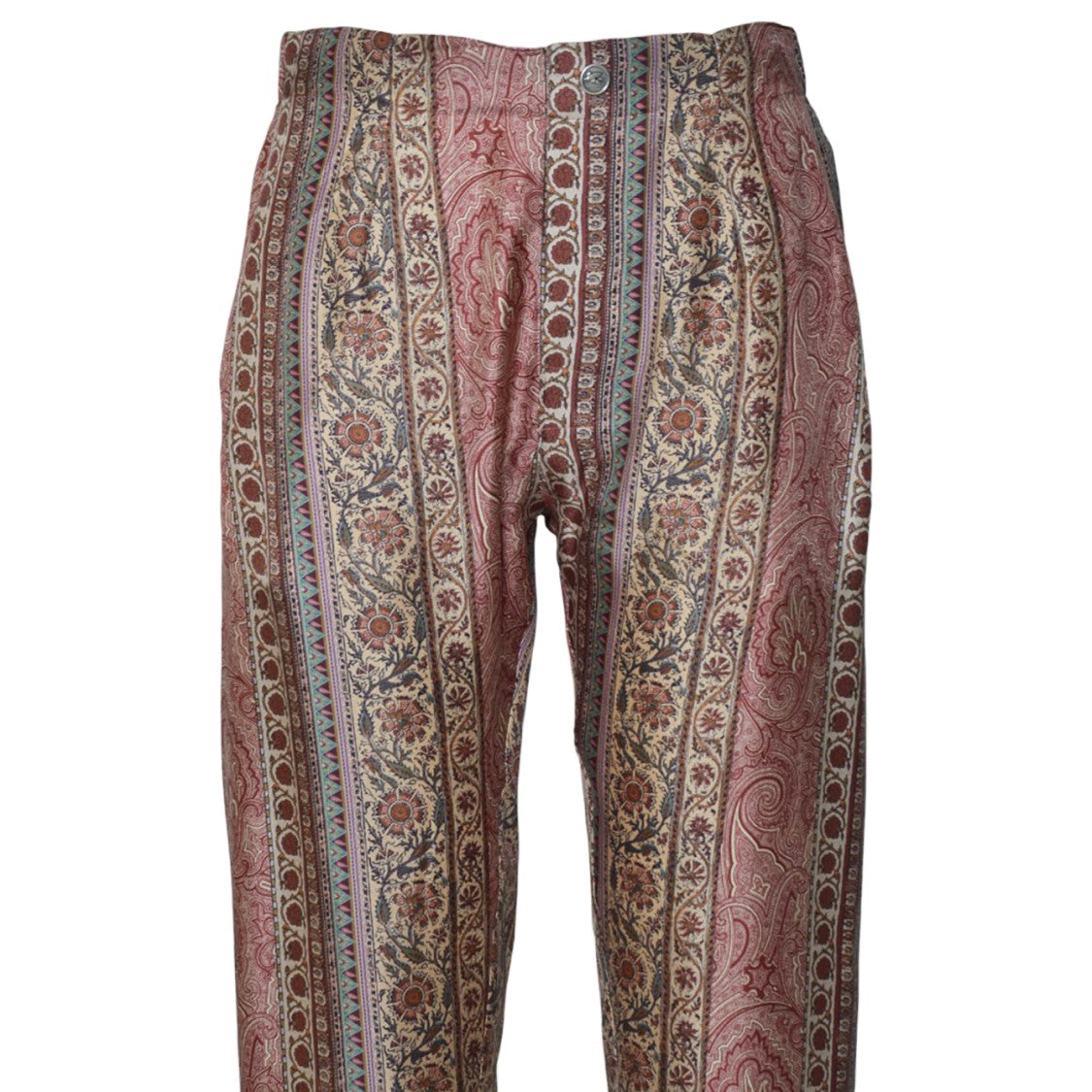 Etro Red Silk Straight Trousers With Print